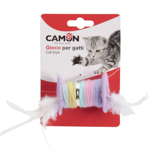 Jucarie pentru pisici Camon Bobina colorata cu pene